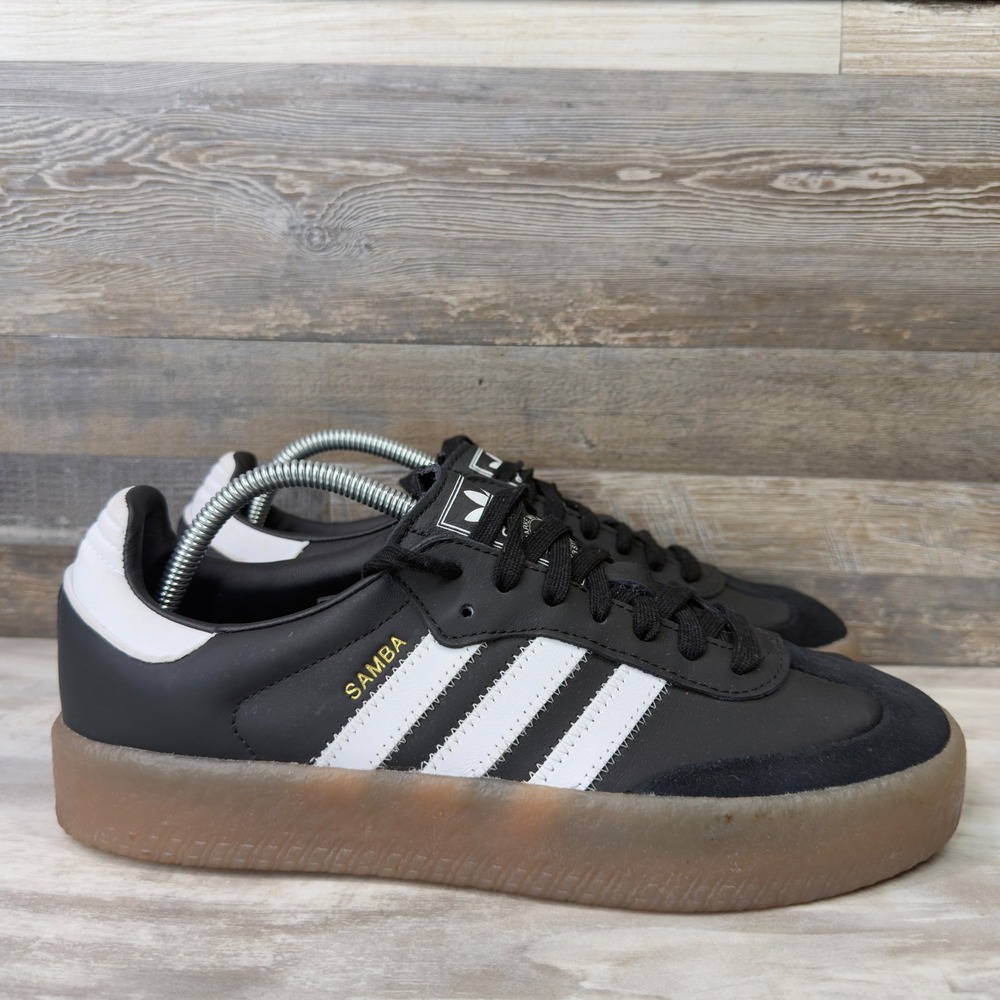 Adidas Sambae Women Size 10 Platform Sneakers Black White Gum Sole JI1350